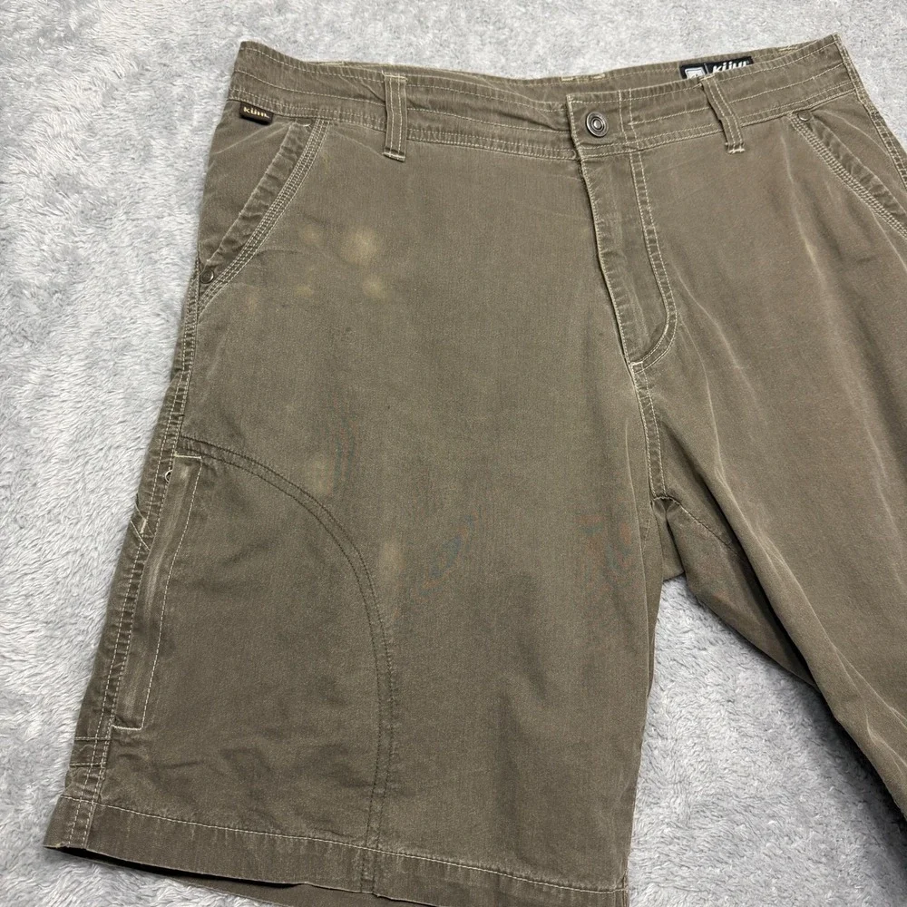 Kuhl Ramblr Shorts Mens 36x10 Green Beige Vintage Patina Dye Outdoors Hiking